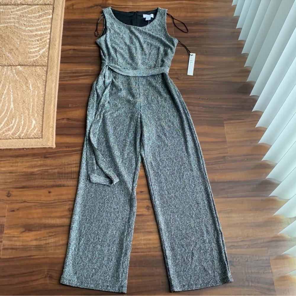 New Nicole Miller Shimmer/Metallic Jumpsuit in Silver - Picture 2 of 12